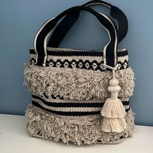 Woven Cotton Fringed Tote -Hand Designed